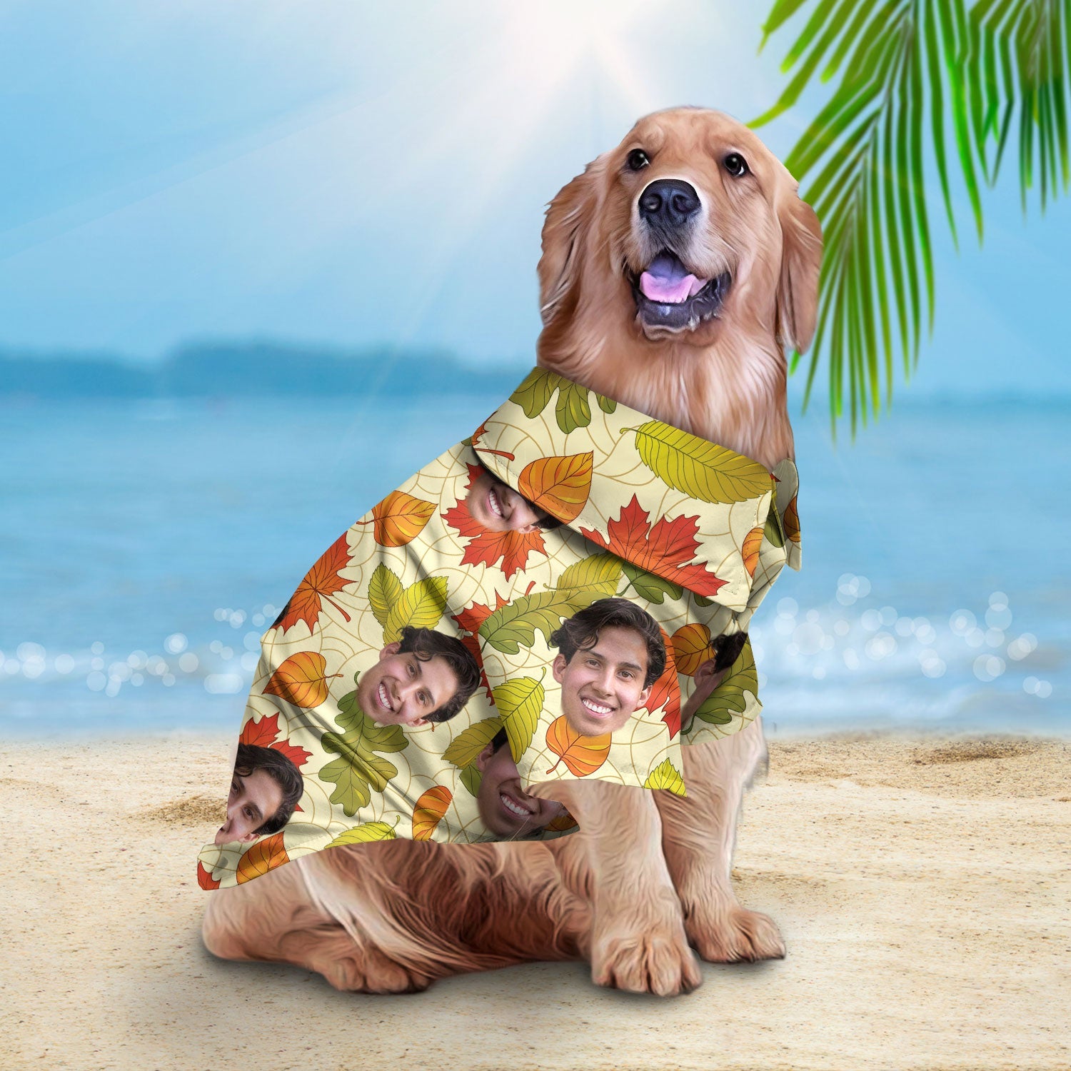 litzzy Custom Hawaiian Autumn Shirt For Pet Leaves Pattern (Cream Color), dog hawaiian shirt Pet Hawaiian Shirt   