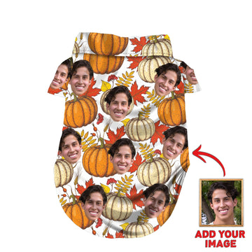 litzzy Custom Hawaiian Autumn Shirt For Pet Leaves & Pumpkin Pattern (White Color), dog hawaiian shirt Pet Hawaiian Shirt   