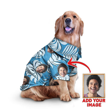 litzzy Custom Hawaiian Shirt For Pet Leaves & Flowers Pattern (Blue Color), dog hawaiian shirt Pet Hawaiian Shirt   