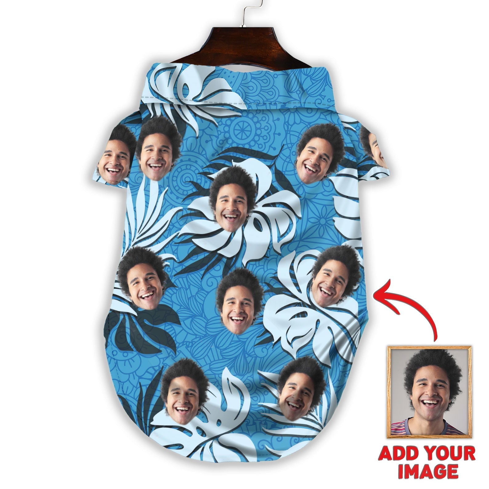 litzzy Custom Hawaiian Shirt For Pet Leaves & Flowers Pattern (Blue Color), dog hawaiian shirt Pet Hawaiian Shirt   