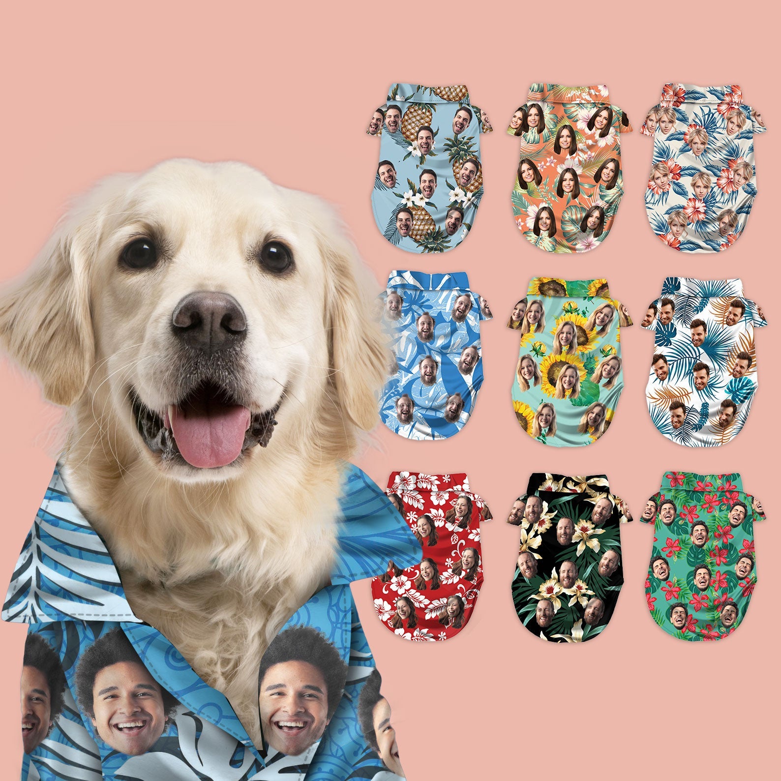 litzzy Custom Hawaiian Shirt For Pet Leaves & Flowers Pattern (Blue Color), dog hawaiian shirt Pet Hawaiian Shirt   