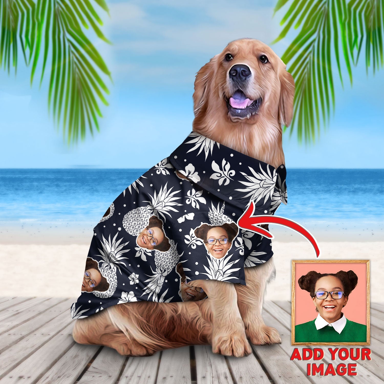 litzzy Custom Hawaiian Shirt For Pet Dark Blue Pattern, dog hawaiian shirt Pet Hawaiian Shirt   