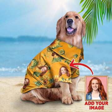 litzzy Custom Hawaiian Shirt For Pet Orange Sunflower Pattern, dog hawaiian shirt Pet Hawaiian Shirt   
