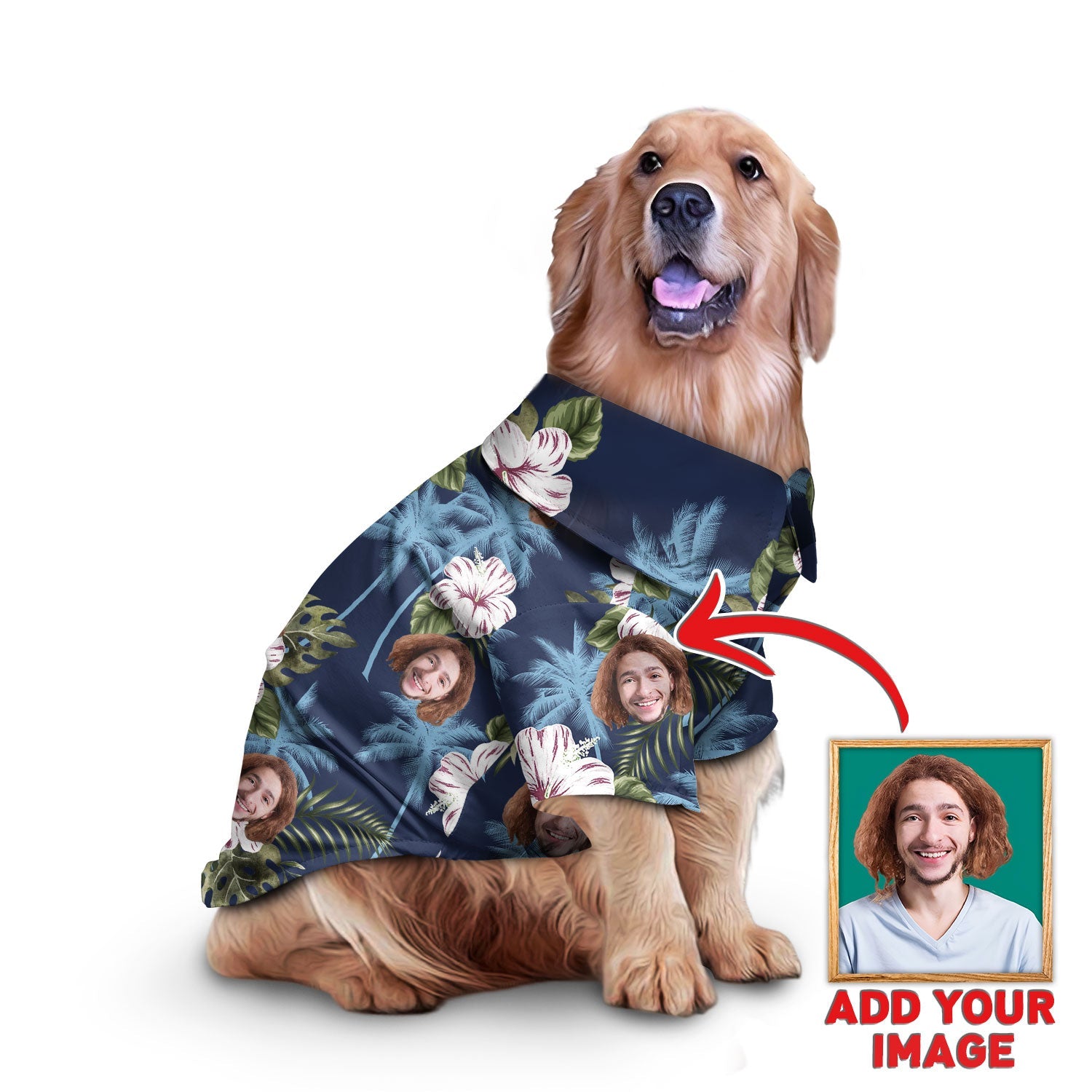 litzzy Custom Hawaiian Shirt For Pet White and Blue Floral Pattern, dog hawaiian shirt Pet Hawaiian Shirt   