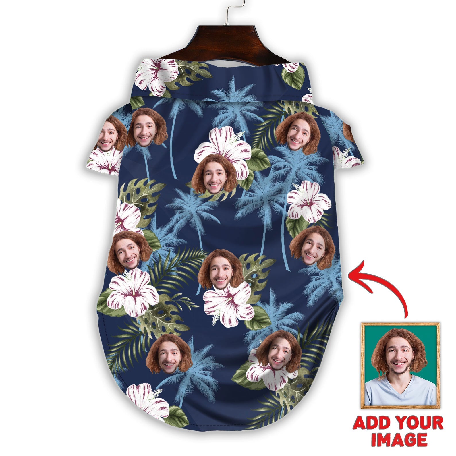 litzzy Custom Hawaiian Shirt For Pet White and Blue Floral Pattern, dog hawaiian shirt Pet Hawaiian Shirt   