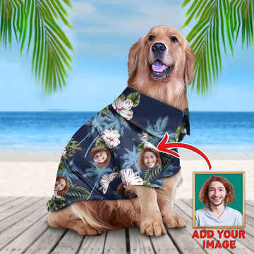 litzzy Custom Hawaiian Shirt For Pet White and Blue Floral Pattern, dog hawaiian shirt Pet Hawaiian Shirt   