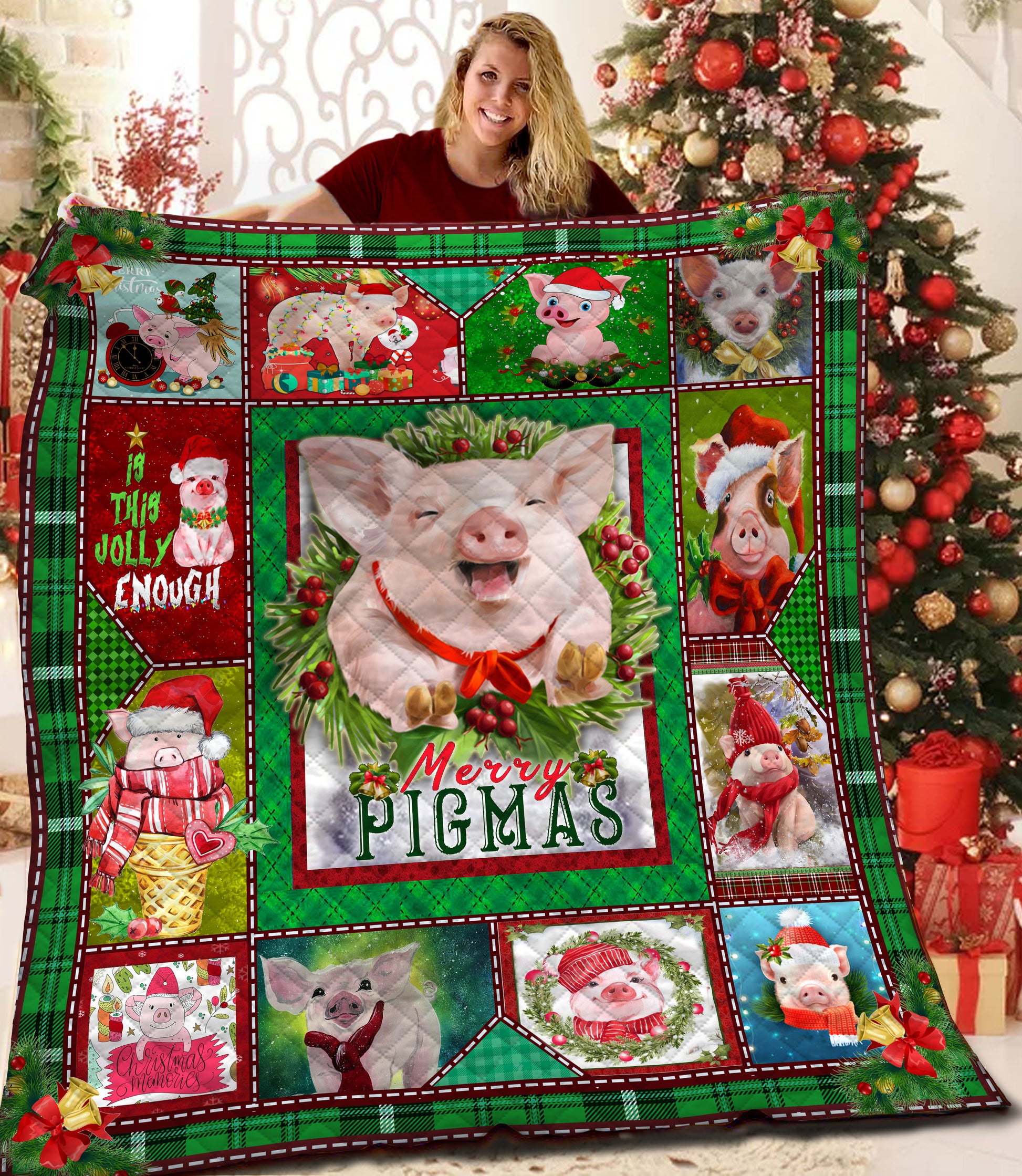 litzzy Pig Christmas BBB221051MH Fleece Blanket Quilt Blanket   
