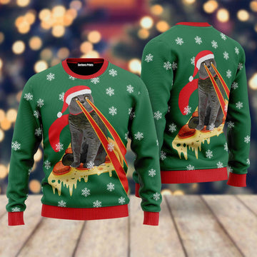 litzzy Pizza Cat With Laser Eyes Ugly Christmas Sweater | For Men & Women | Adult | US5447 - Ugly Sweater Gift For Lover sweater   