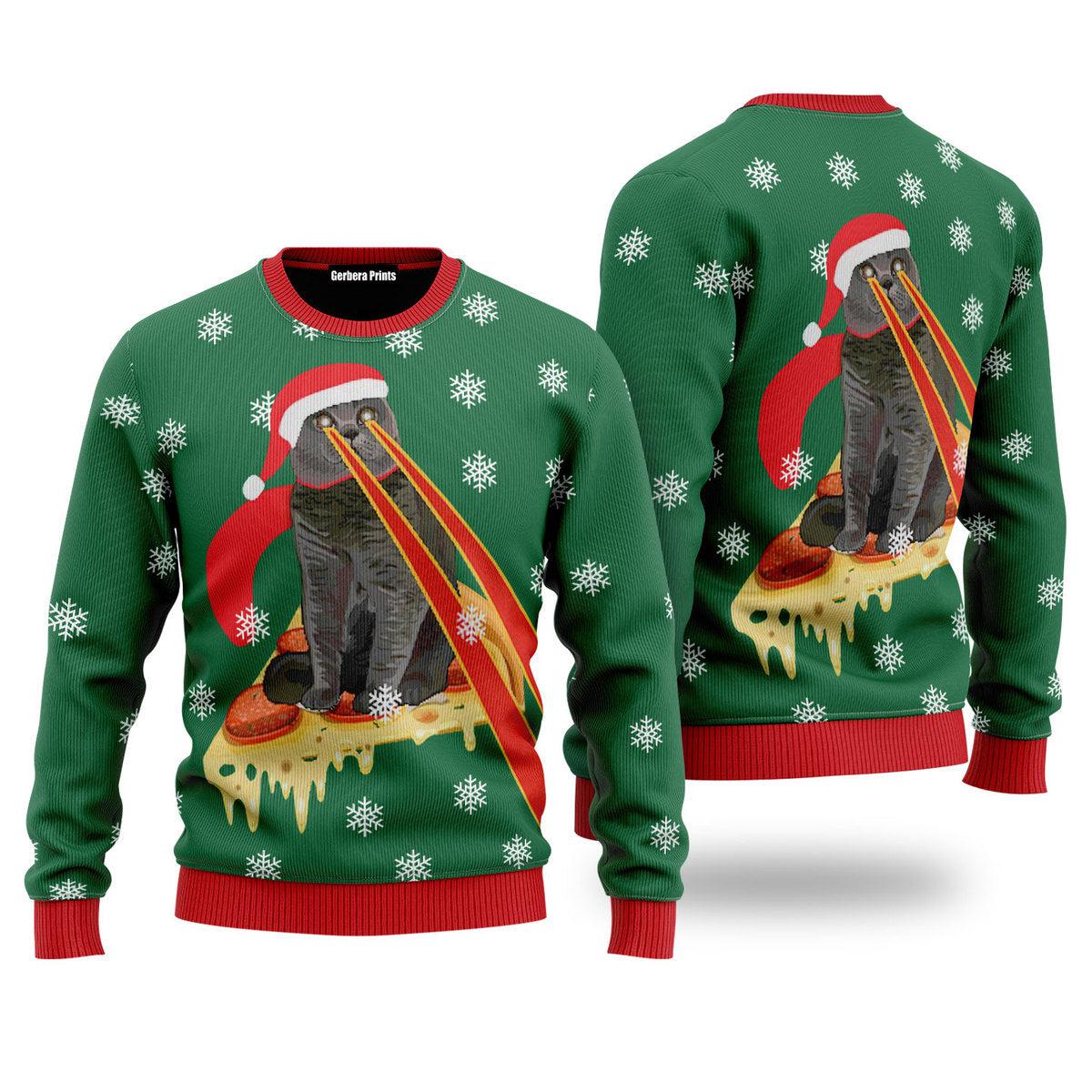 litzzy Pizza Cat With Laser Eyes Ugly Christmas Sweater | For Men & Women | Adult | US5447 - Ugly Sweater Gift For Lover sweater S Colorful 