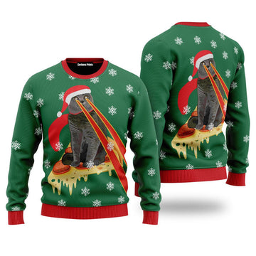 litzzy Pizza Cat With Laser Eyes Ugly Christmas Sweater | For Men & Women | Adult | US5447 - Ugly Sweater Gift For Lover sweater S Colorful 