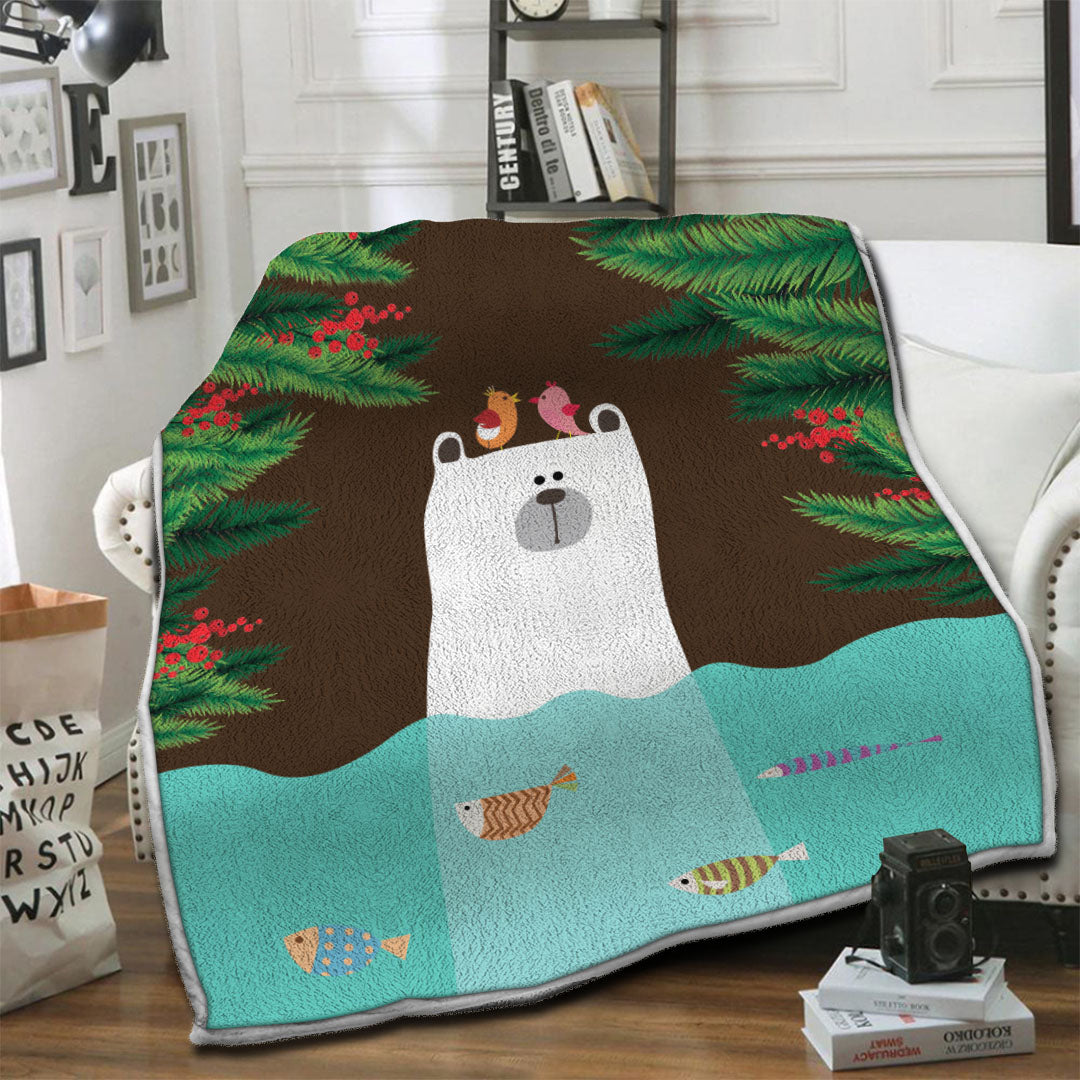litzzy Polar Bear Fleece Blanket SHQ241010DT Fleece Blanket   