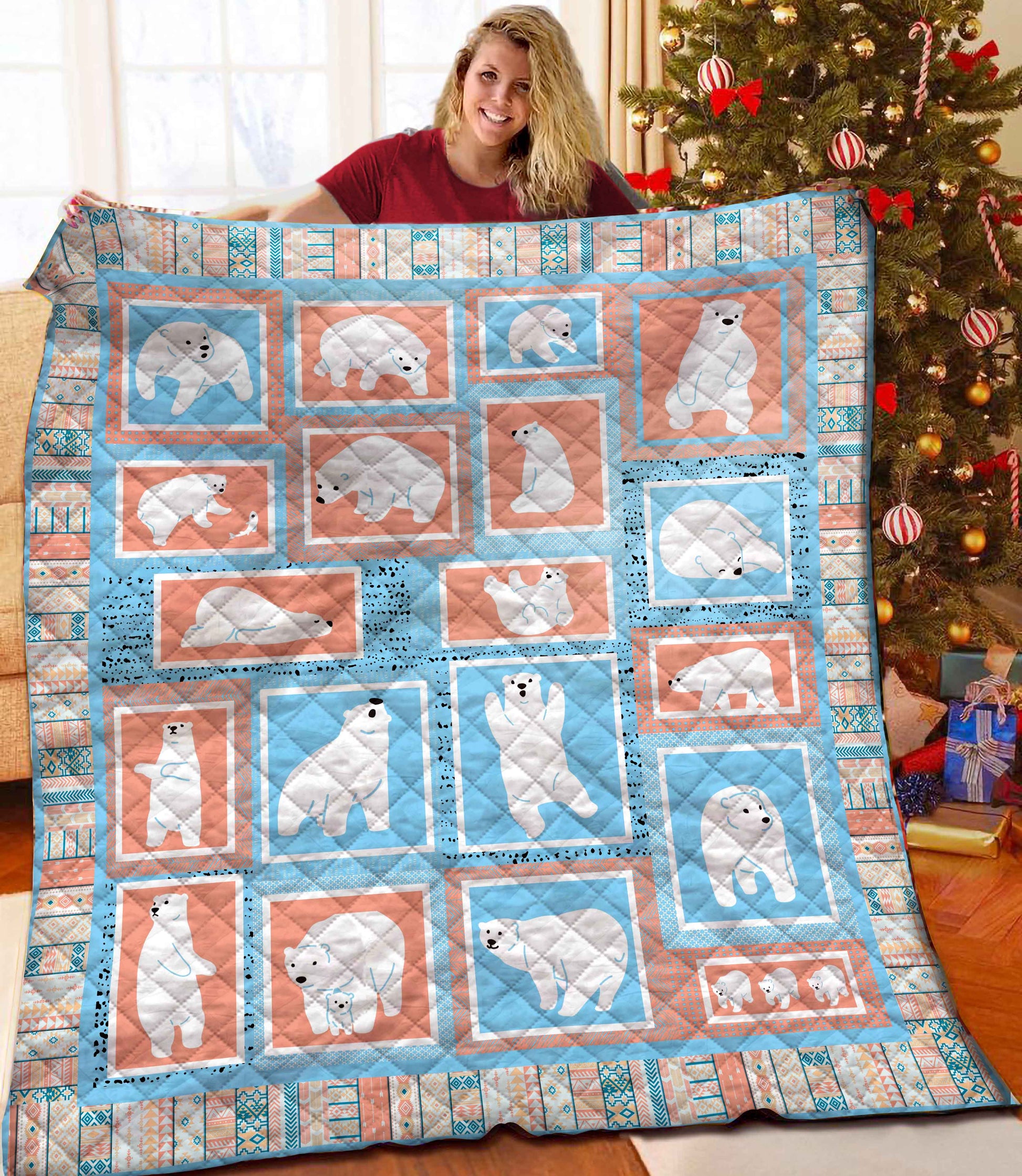 litzzy Polar Bear Fleece Blanket STQ231006HT Quilt Blanket   