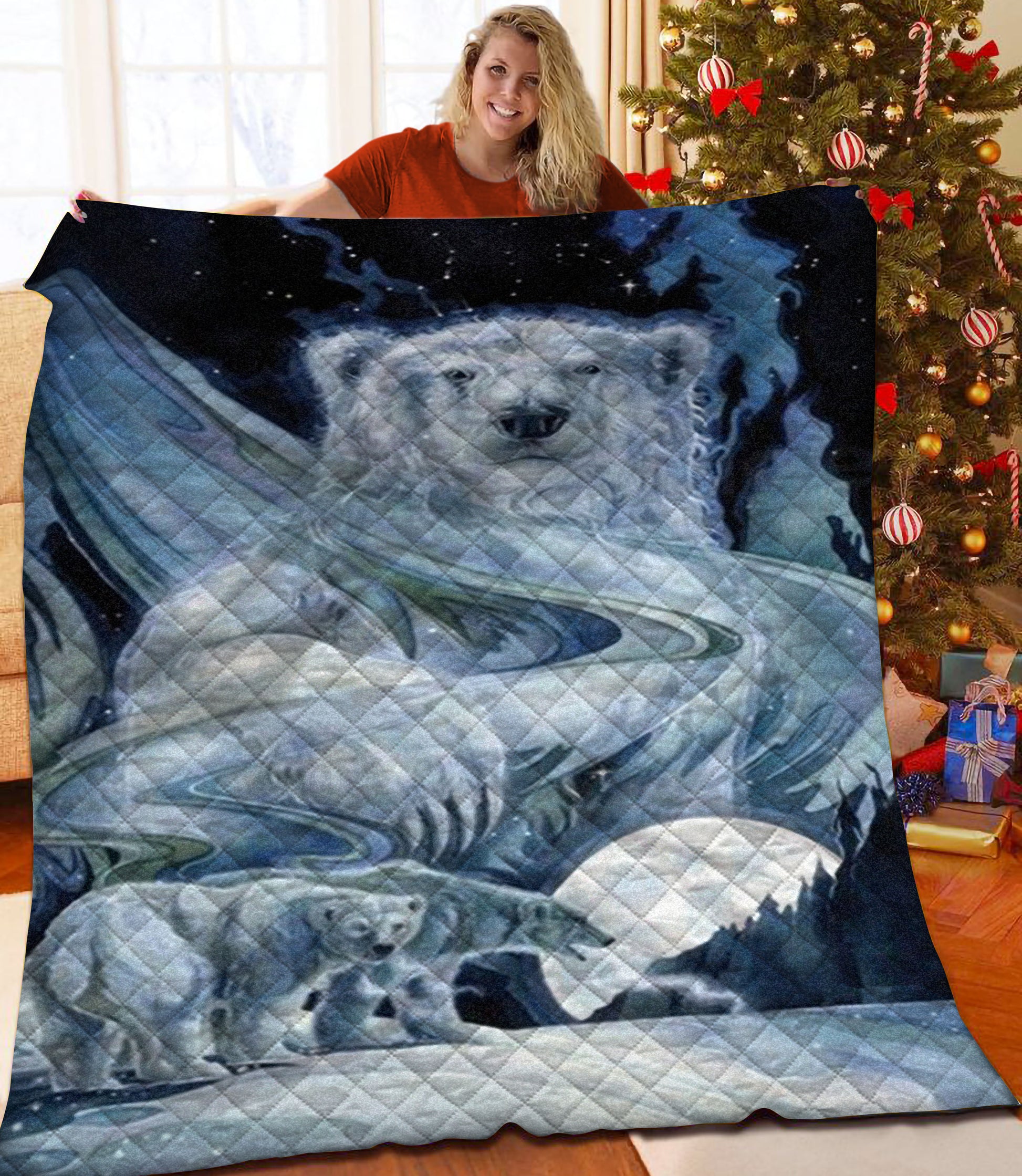 litzzy Polar Bear Fleece Blanket HST25105386 Quilt Blanket   