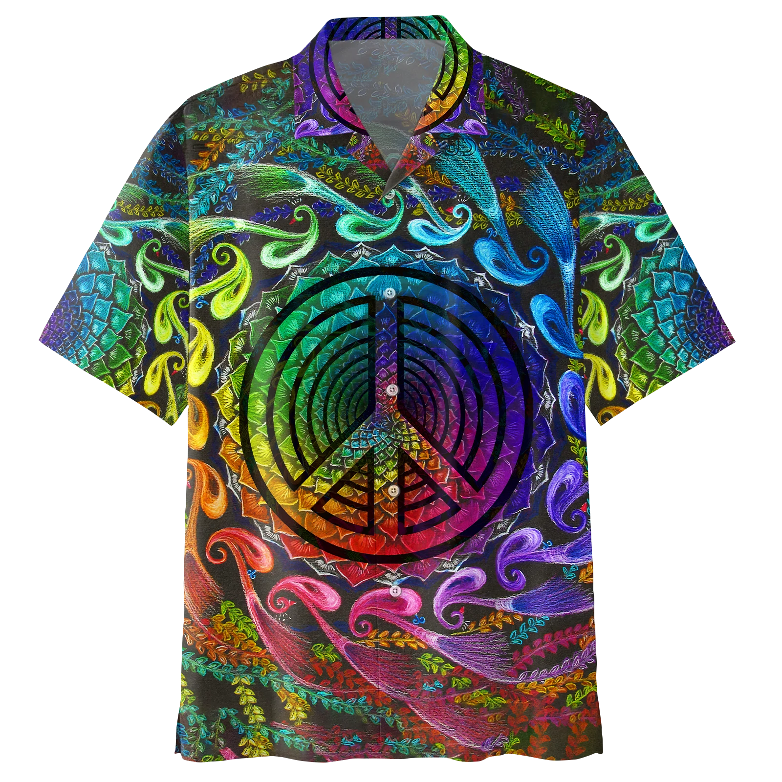 litzzy Psychedelic Shirt- Peace Sign- Hawaiian Shirt - Aloha shirt Hawaiian Hawaii Shirt For Summer Hawaii Shirt Style 1 XS 