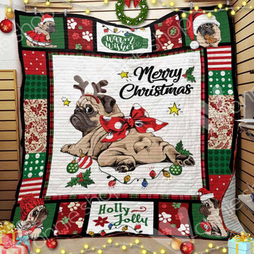 litzzy Pug Christmas CL15100285MDQ Fleece Blanket Quilt Blanket   