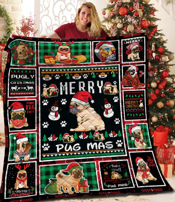 litzzy Pug Christmas Fleece Blanket BBB021205MH Quilt Blanket   