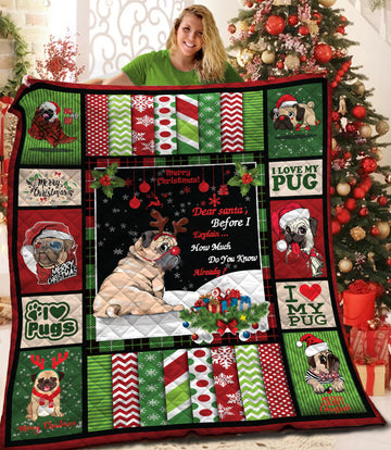 litzzy Pug Christmas Fleece Blanket BBB301114MH Quilt Blanket   
