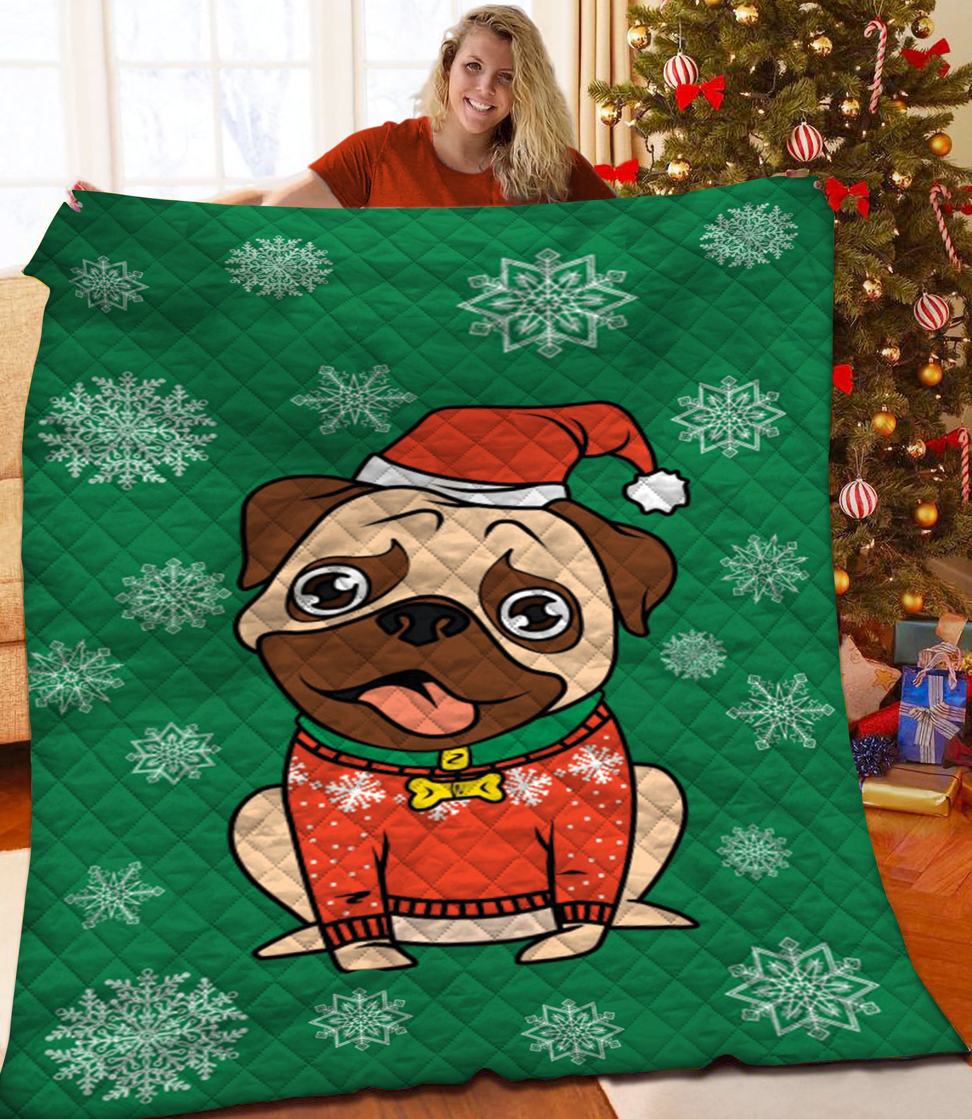 litzzy Pug Christmas Fleece Blanket CCC25105391 Quilt Blanket   
