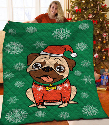 litzzy Pug Christmas Fleece Blanket CCC25105391 Quilt Blanket   