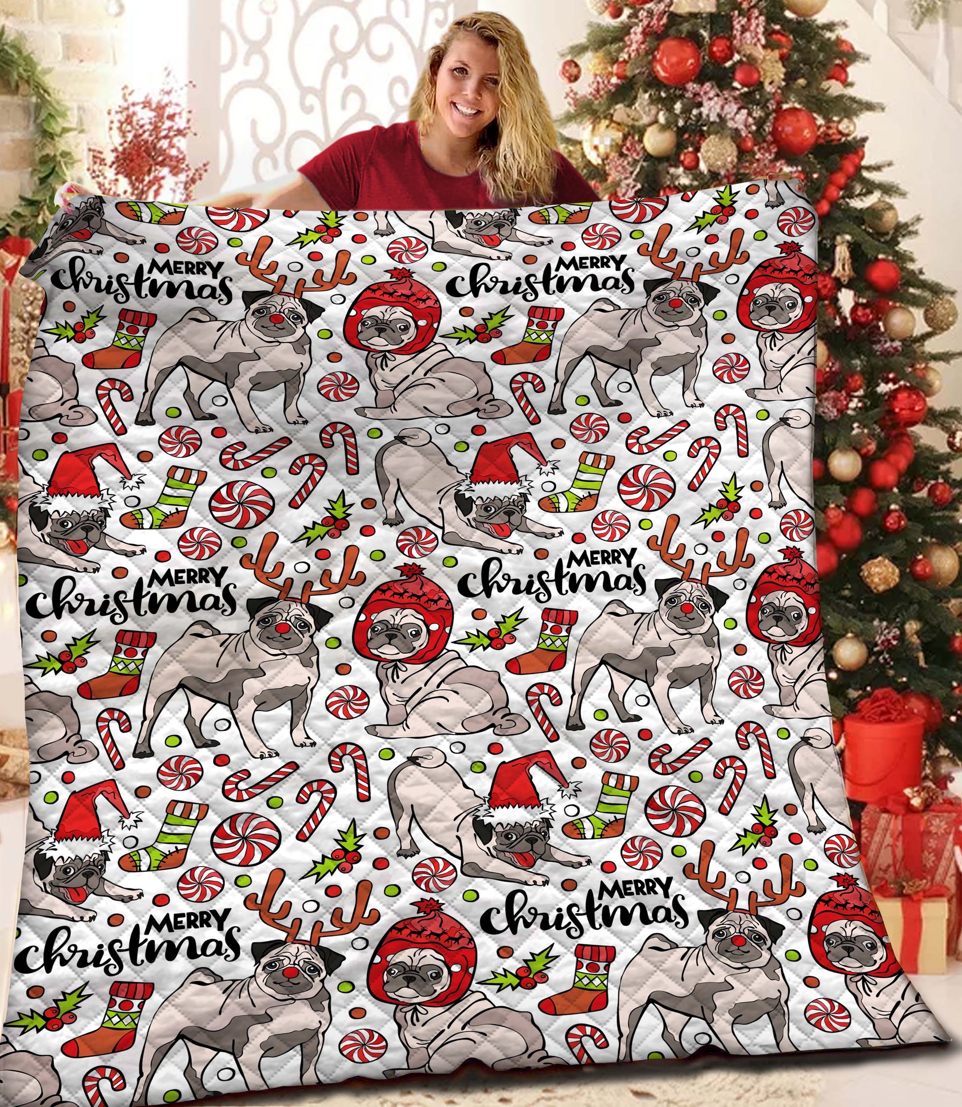 litzzy Pug Christmas Fleece Blanket CCC26101103 Quilt Blanket   
