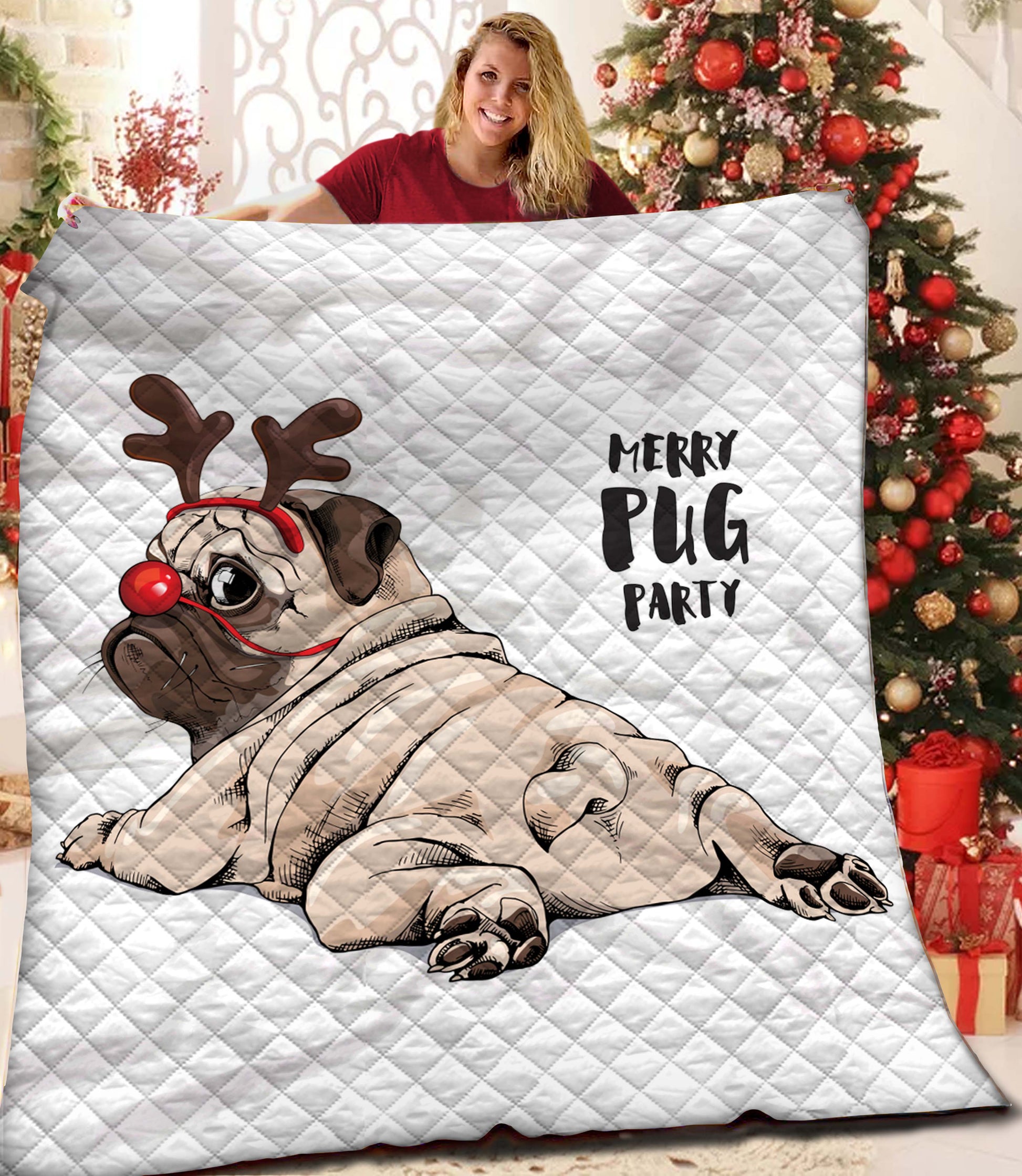 litzzy Pug Christmas Fleece Blanket CCC26101104 Quilt Blanket   