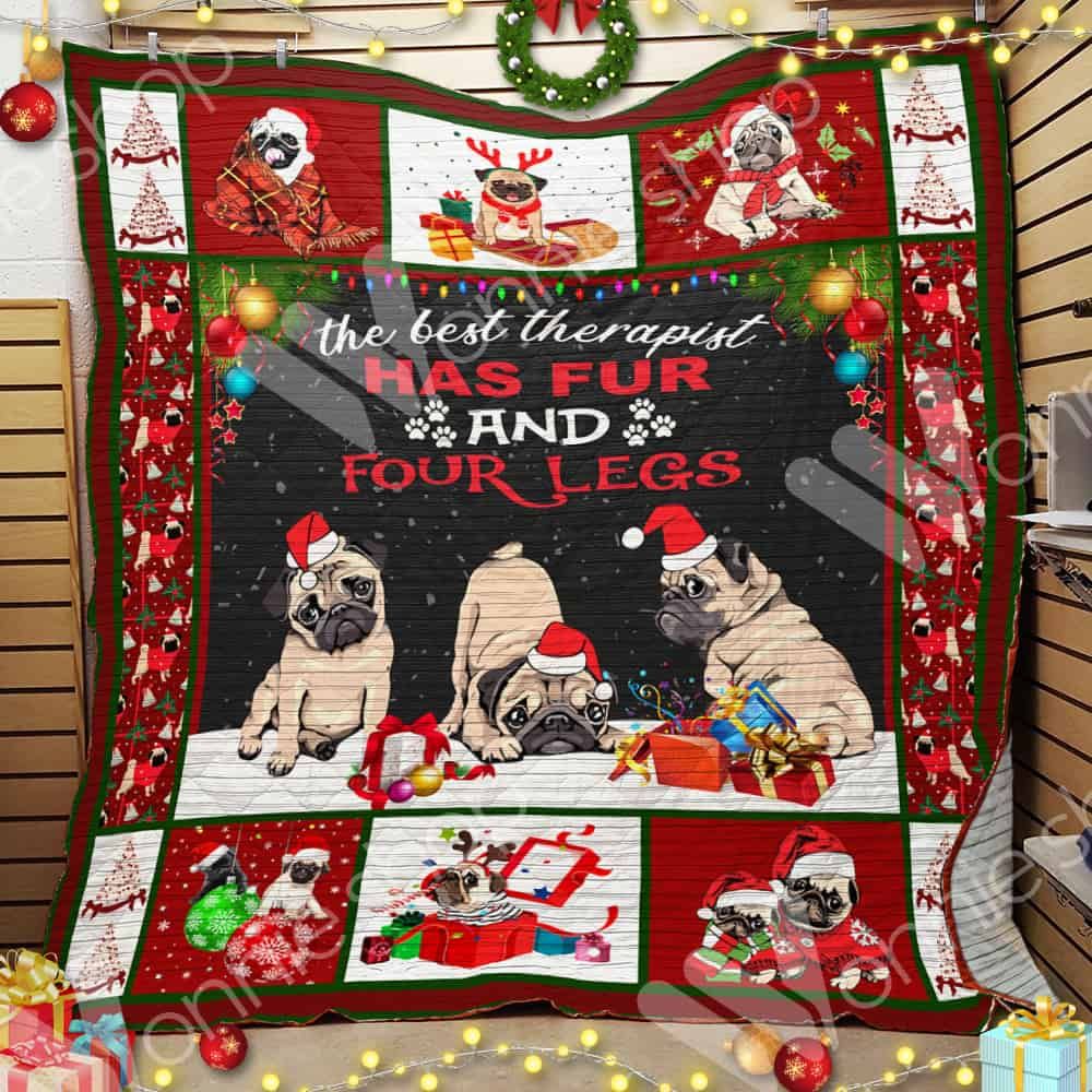 litzzy Pug Dog Christmas CL14100424MDQ Fleece Blanket fleece blanket   