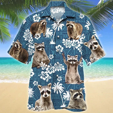 litzzy Raccoon Blue Tribal Pattern Hawaiian Shirt - Aloha shirt Hawaiian Hawaii Shirt For Summer Hawaii Shirt   