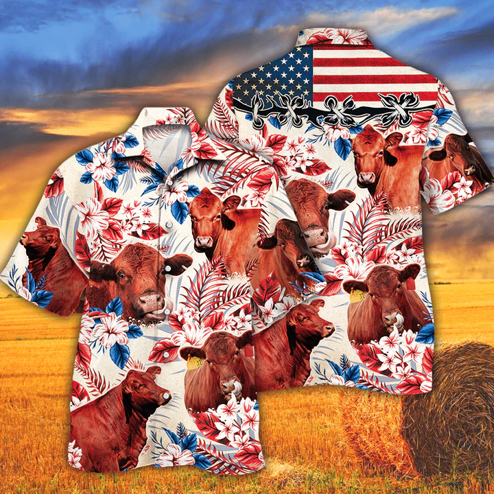 litzzy Red Angus Cattle Lovers American Flag Hawaiian Shirt, Cow aloha hawaiian shirt - Aloha shirt Hawaiian Hawaii Shirt For Summer Hawaii Shirt   
