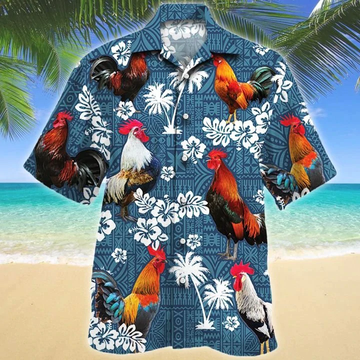 litzzy Rooster Lovers Blue Tribal Hawaiian Shirt - Aloha shirt Hawaiian Hawaii Shirt For Summer Hawaii Shirt   