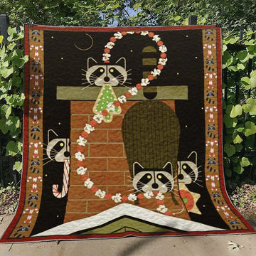 litzzy Raccoon Christmas TN010714 Fleece Blanket Quilt Blanket   
