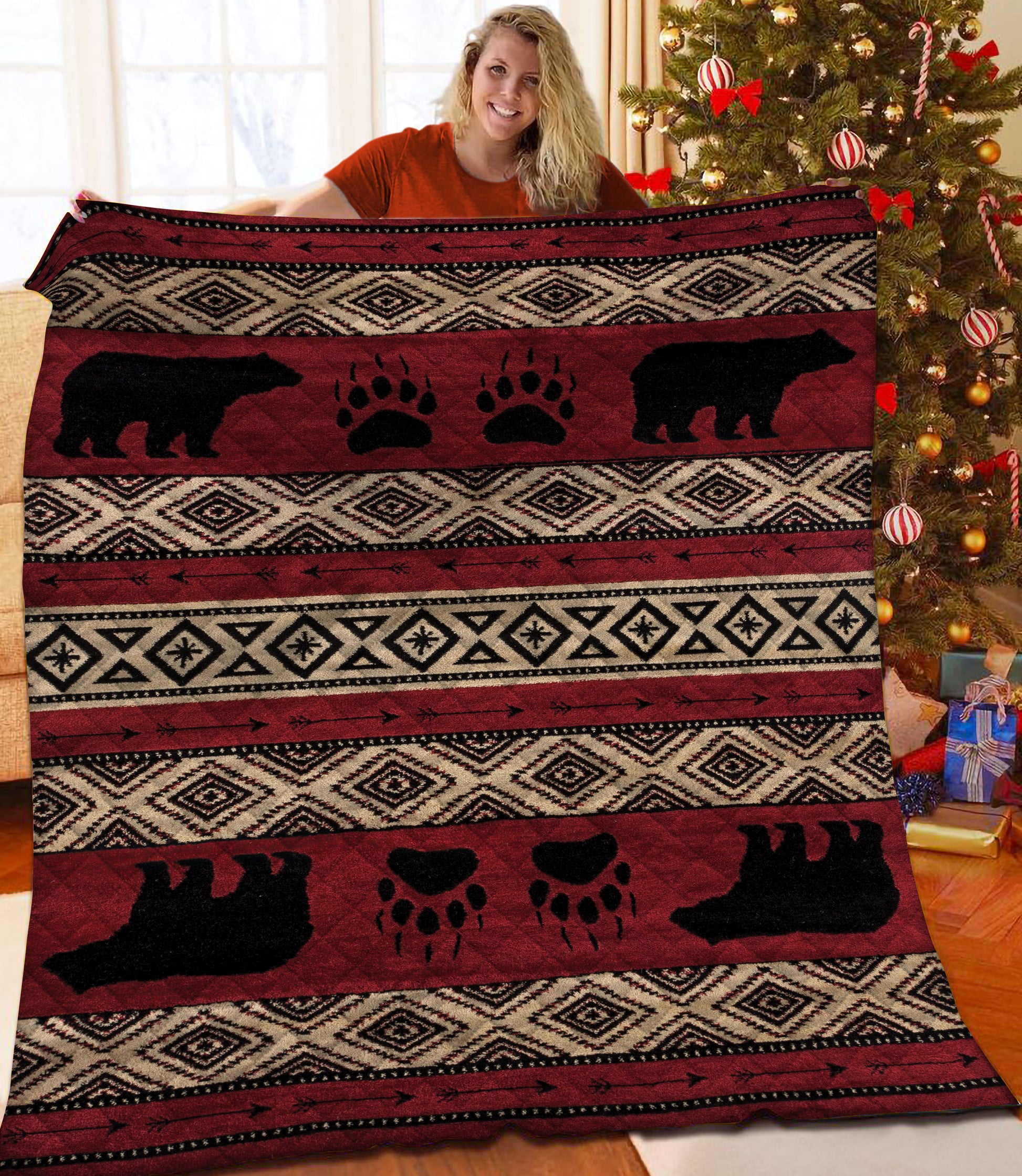 litzzy Red Bear Fleece Blanket HST25105396 Quilt Blanket   