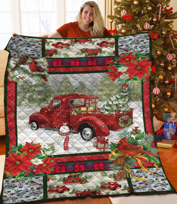 litzzy Red Bird Christmas Truck Fleece Blanket CCC25105397 Quilt Blanket   