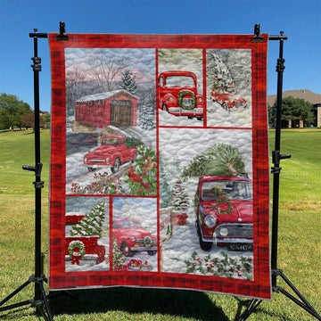 litzzy Red Car And Christmas Tree In Holiday GS-LD1010TT Fleece Blanket Quilt Blanket   