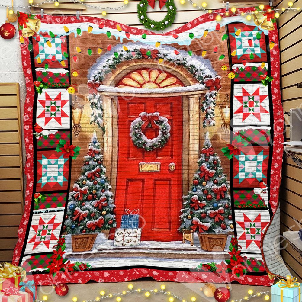 litzzy Red Door Christmas CL14100431MDQ Fleece Blanket Quilt Blanket   
