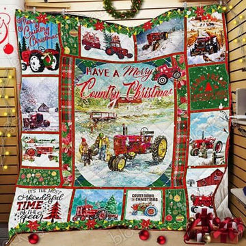 litzzy Red Tractor Country Christmas CL14100433MDQ Fleece Blanket Quilt Blanket   