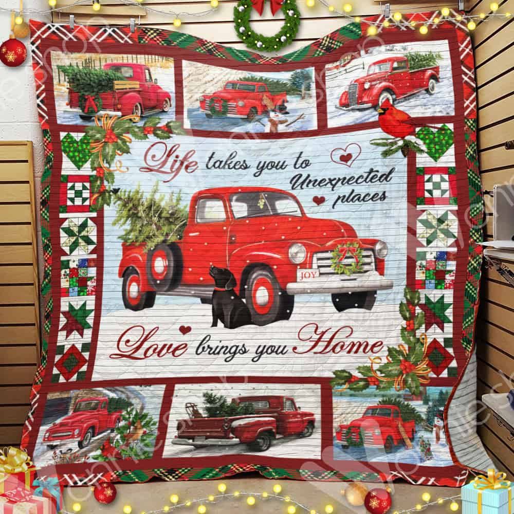 litzzy Red Truck Christmas 2 GS-CL-LD3110 Fleece Blanket Quilt Blanket   