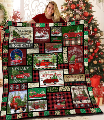 litzzy Red Truck Christmas BBB111103MH Fleece Blanket Quilt Blanket   