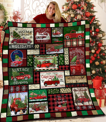 litzzy Red Truck Christmas BBB111104MH Fleece Blanket Quilt Blanket   
