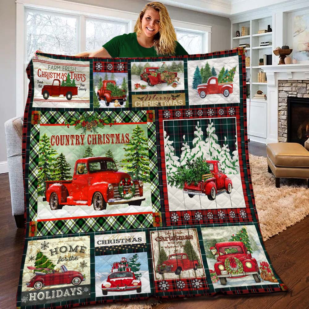 litzzy Red Truck Christmas BBB1710221MH Fleece Blanket Quilt Blanket   