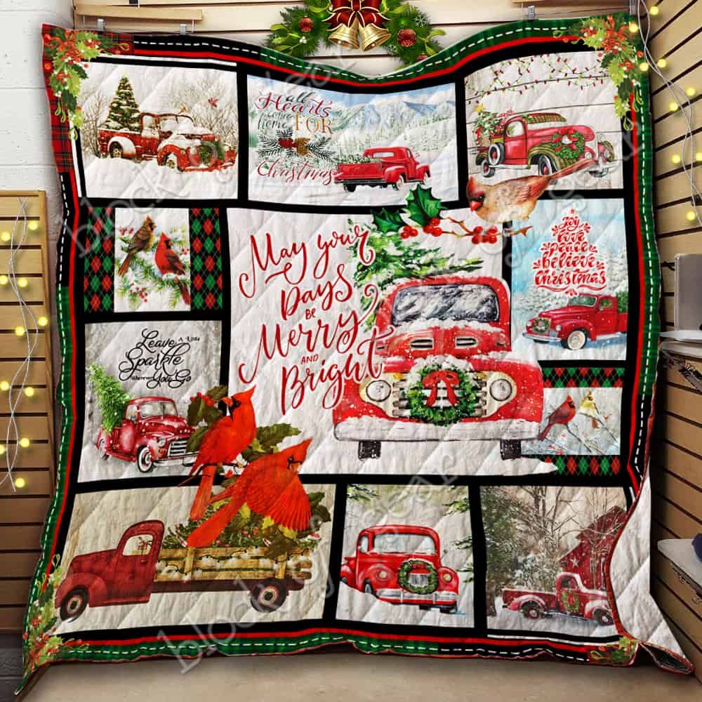 litzzy Red Truck Christmas CL14100434MDQ Fleece Blanket Quilt Blanket   