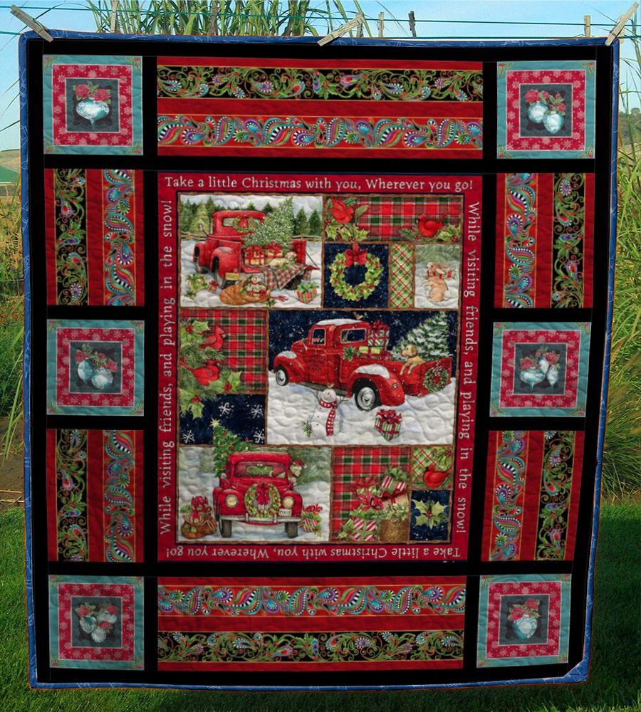 litzzy Red Truck Christmas CL24100257MDQ Fleece Blanket Quilt Blanket   