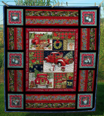 litzzy Red Truck Christmas CL24100257MDQ Fleece Blanket Quilt Blanket   