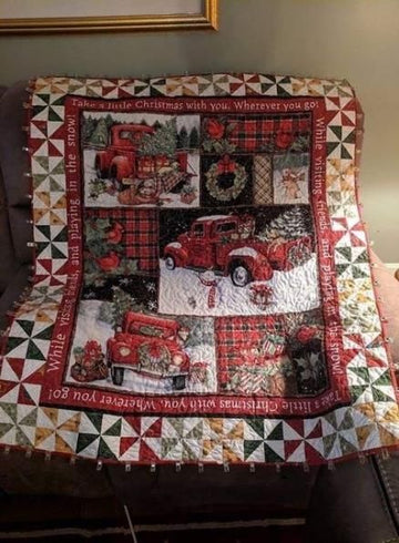 litzzy Red Truck Christmas CLM0411261 Fleece Blanket Quilt Blanket   