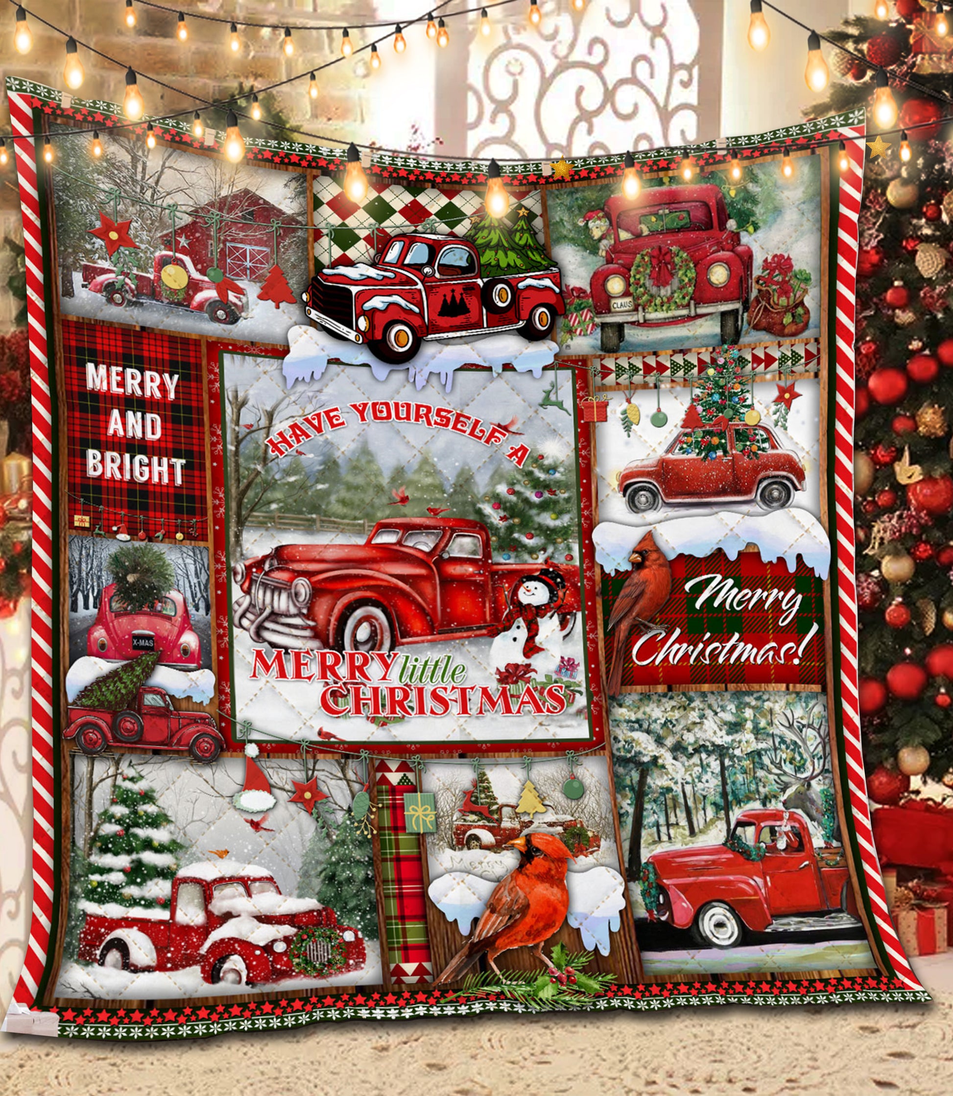 litzzy Red Truck Christmas DAC241001 Fleece Blanket Quilt Blanket   