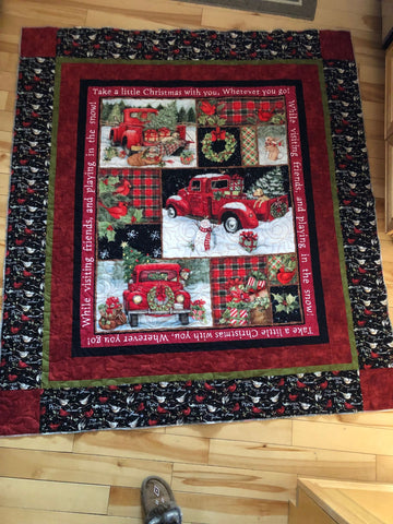 litzzy Red Truck Christmas Panel CLA2110386Q Fleece Blanket Quilt Blanket   