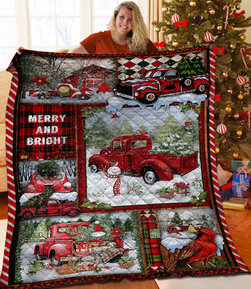 litzzy Red Truck Christmas Fleece Blanket CCC25105399 Quilt Blanket   