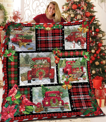 litzzy Red Truck Christmas Fleece Blanket CCC25108283 Quilt Blanket   