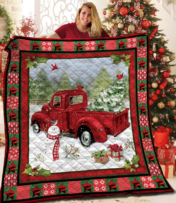 litzzy Red Truck Christmas Fleece Blanket CCC25108284 Quilt Blanket   