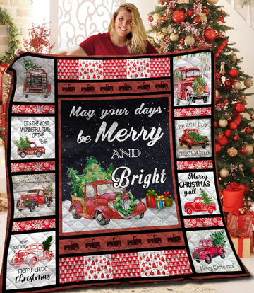 litzzy Red Truck Christmas Fleece Blanket CCC25108286 Quilt Blanket   