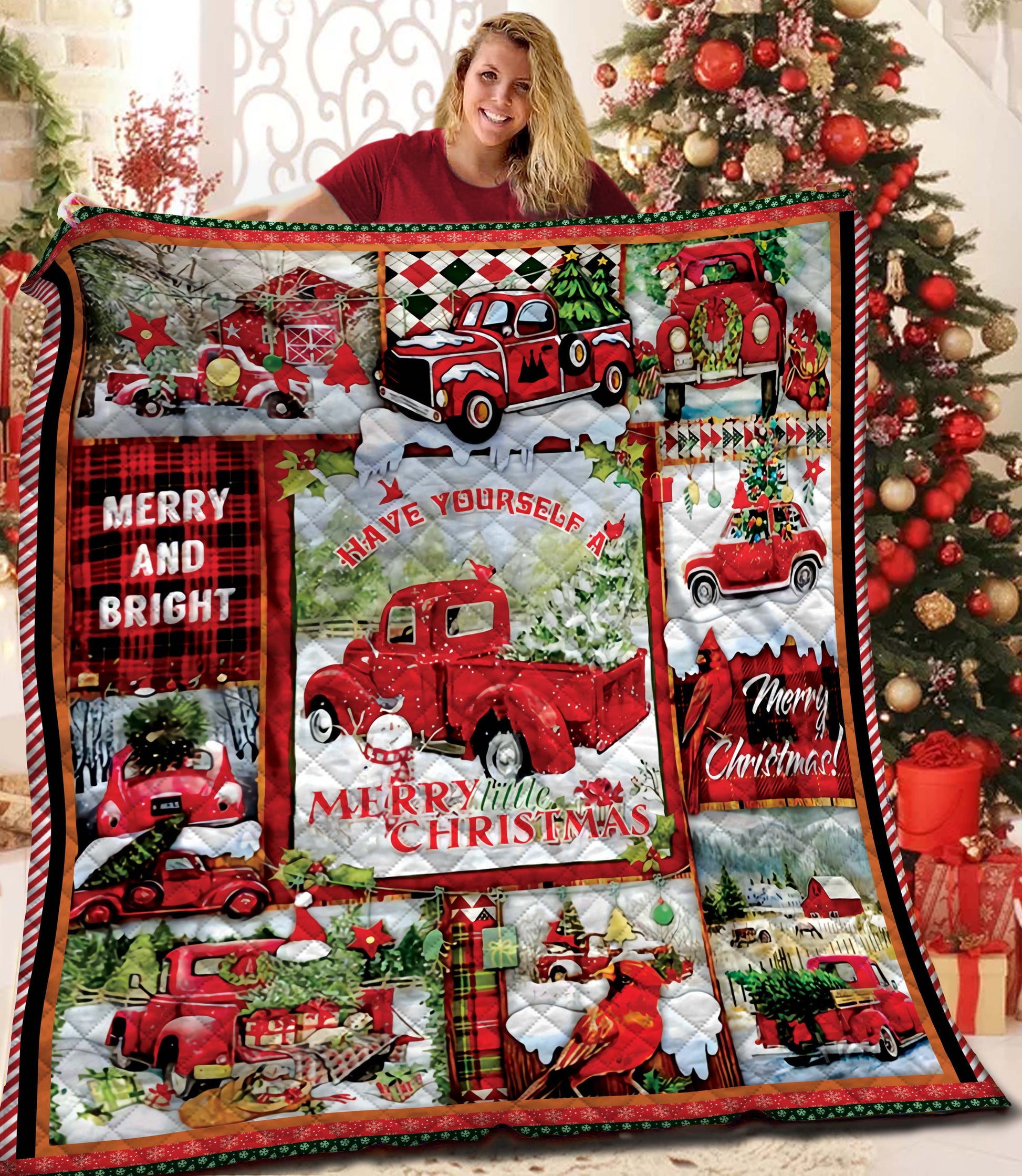 litzzy Red Truck Christmas Fleece Blanket CCC26101110 Quilt Blanket   